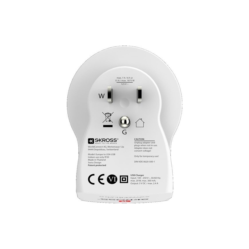 Reseadapter  diameter  USA 230V + 2x USB port