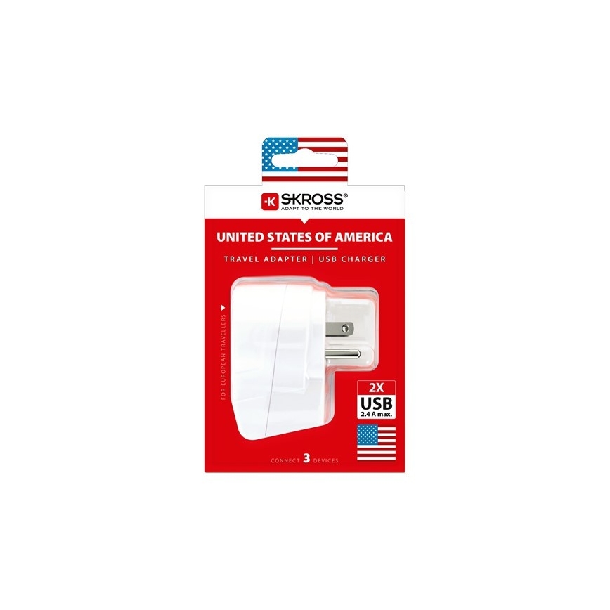 Reseadapter  diameter  USA 230V + 2x USB port