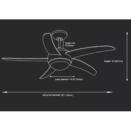 Takfläkt 2xE27/20W/230V diameter 132 cm + fjärrkontroll