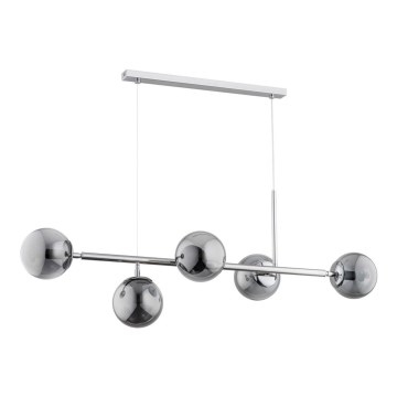Takkkrona på ett snöre  DANSA 5xE14/10W/230V grå/skinande krom