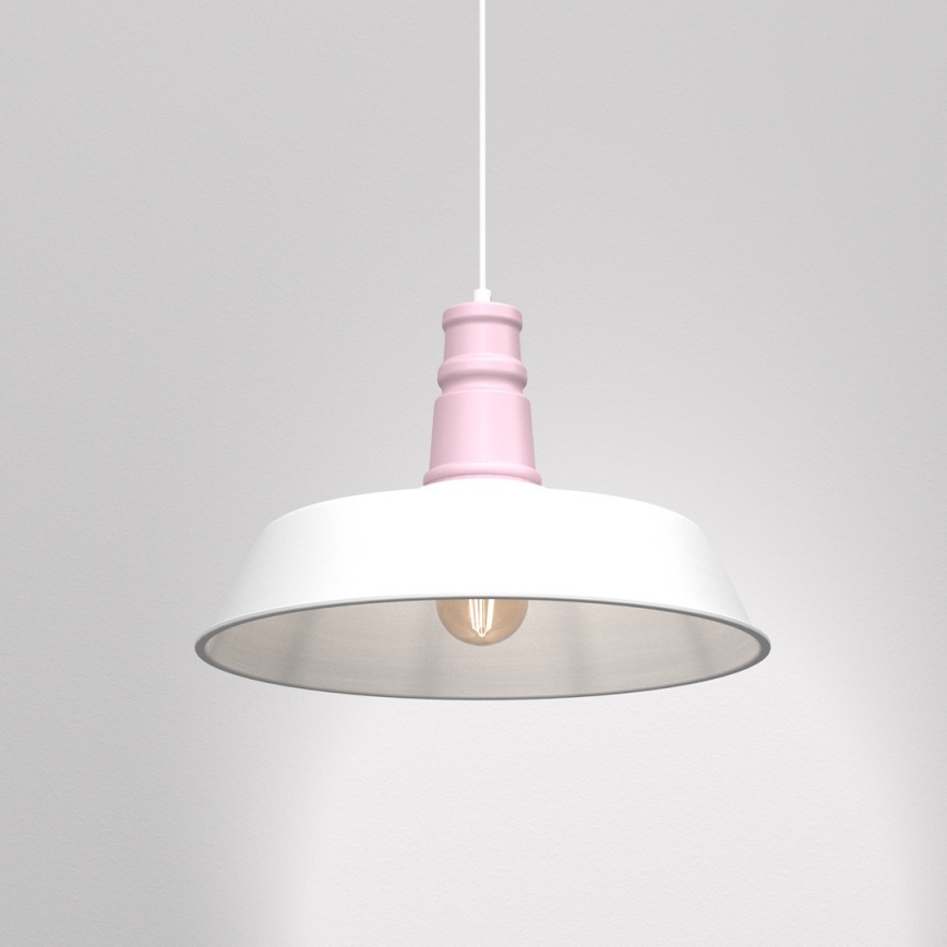 Takkkrona på ett snöre  ENZO 1xE27/60W/230V vit /rosa 