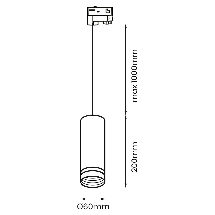 Takkkrona på ett snöre  för  3-phase rail system PIPE 1xGU10/25W/230V vit 