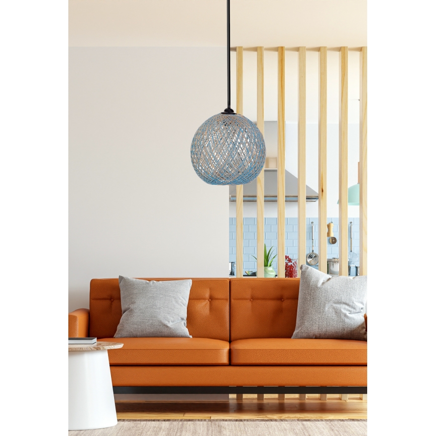 Takkkrona på ett snöre  JUTE 1xE27/60W/230V blå 