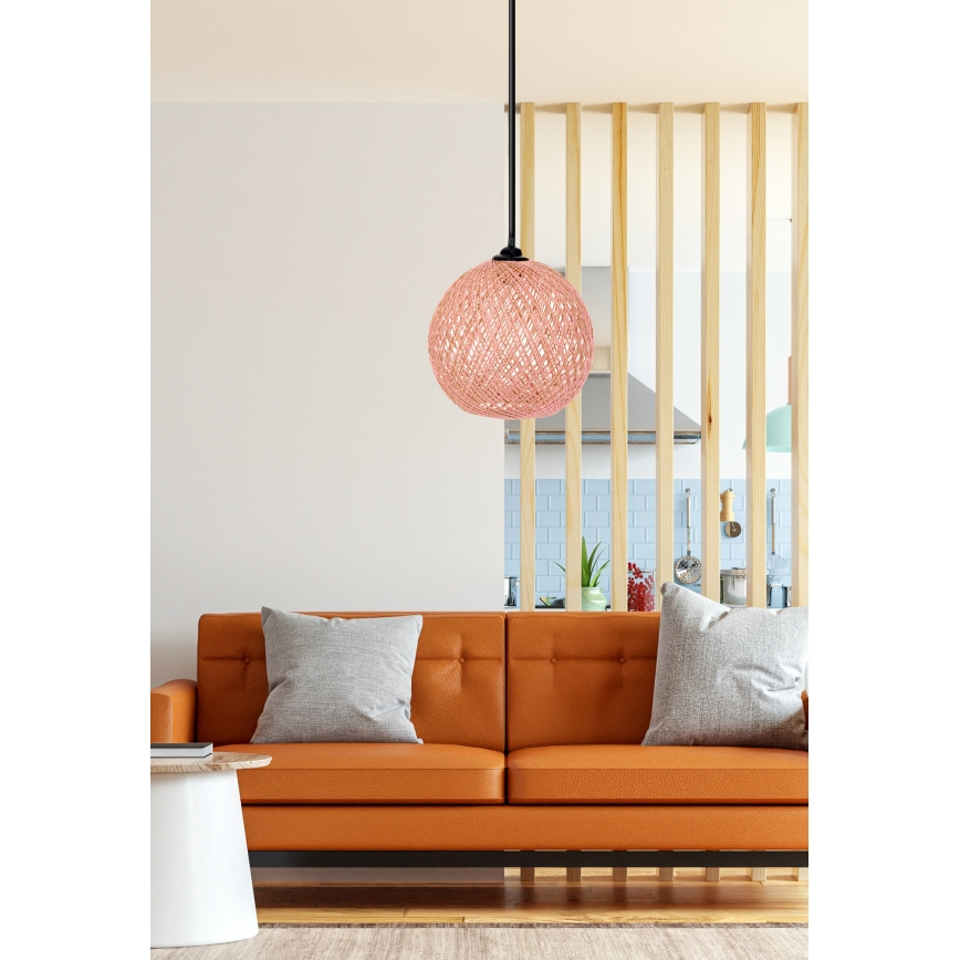 Takkkrona på ett snöre  JUTE 1xE27/60W/230V rosa 