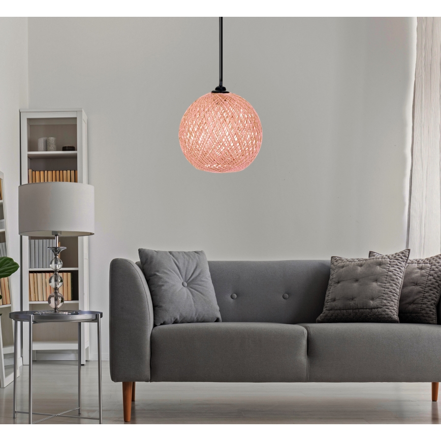 Takkkrona på ett snöre  JUTE 1xE27/60W/230V rosa 