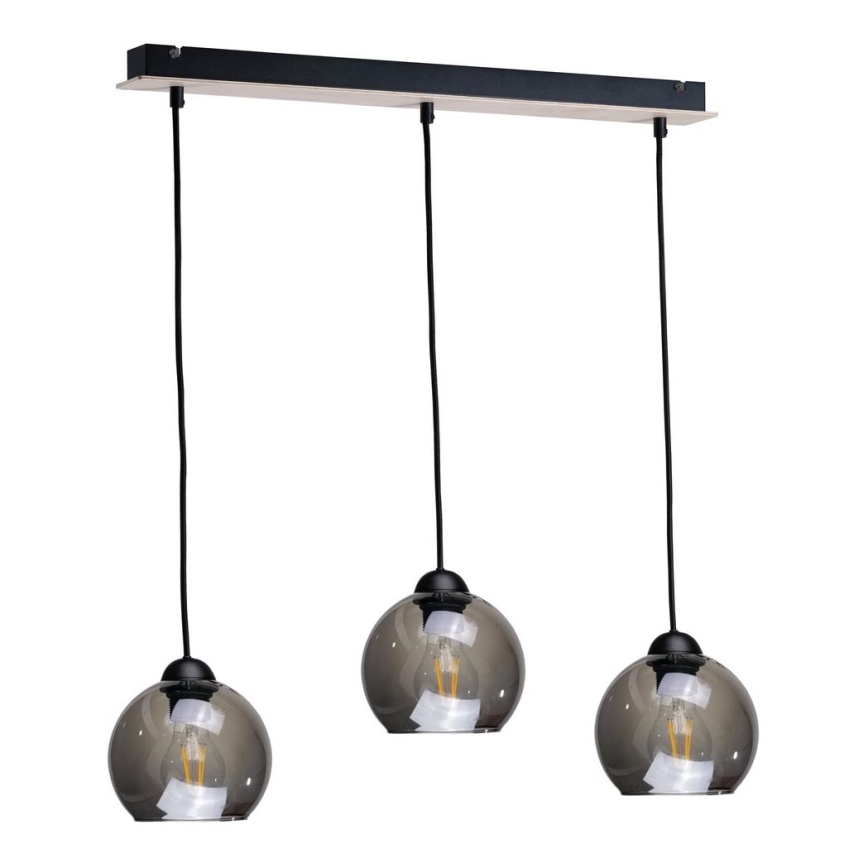 Takkkrona på ett snöre  UNO WOOD 3xE27/60W/230V svart /brun