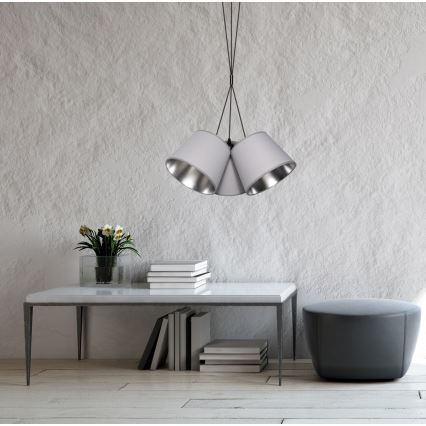 Takkkrona på ett snöre  ZOMA 3xE27/60W/260V grå/skinande krom