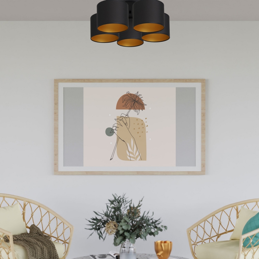 Taklampa ARDEN 5xE27/60W/230V svart/guld, infälld montage