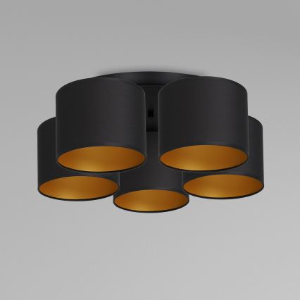 Taklampa ARDEN 5xE27/60W/230V svart/guld, infälld montage