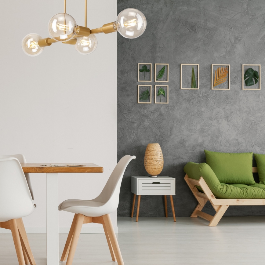 Taklampa på stång ASTRID 4xE27/60W/230V guld