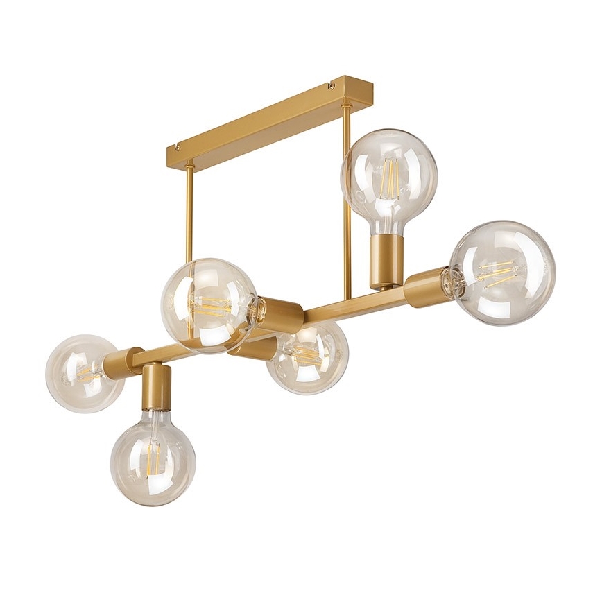 Taklampa på stång ASTRID 6xE27/60W/230V guld