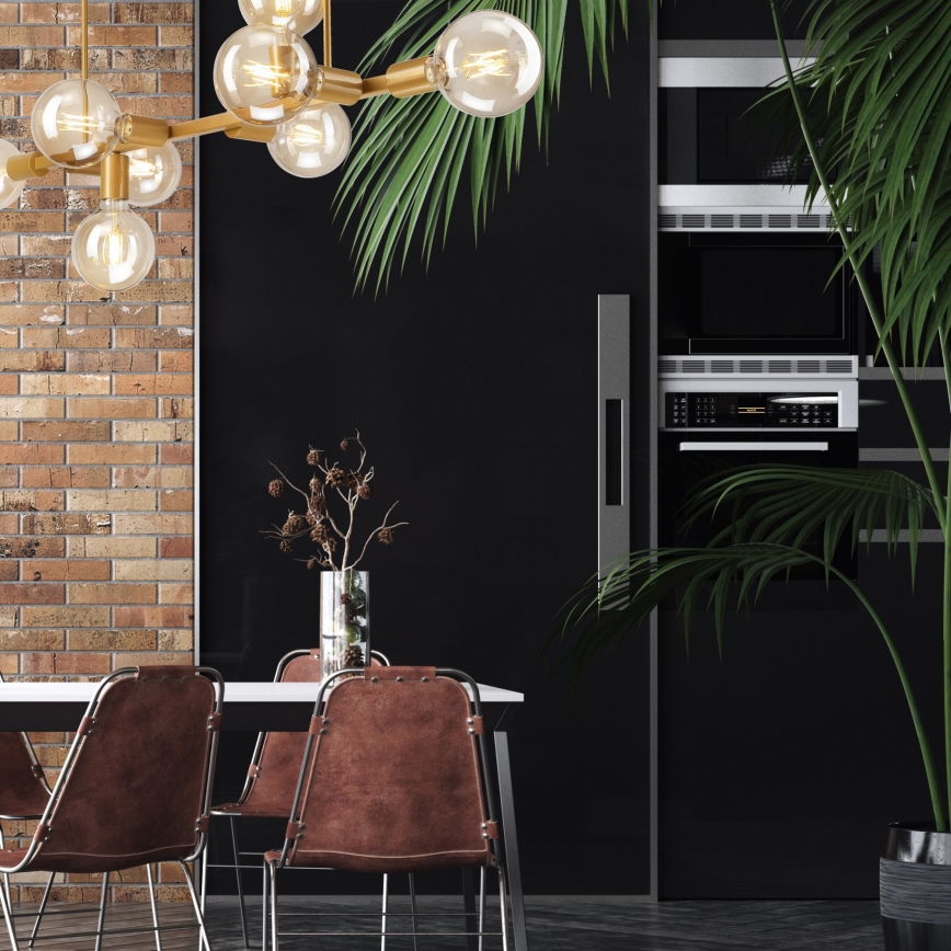 Taklampa på stång ASTRID 8xE27/60W/230V guld