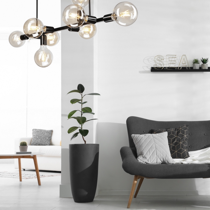Taklampa på stång ASTRID 8xE27/60W/230V svart
