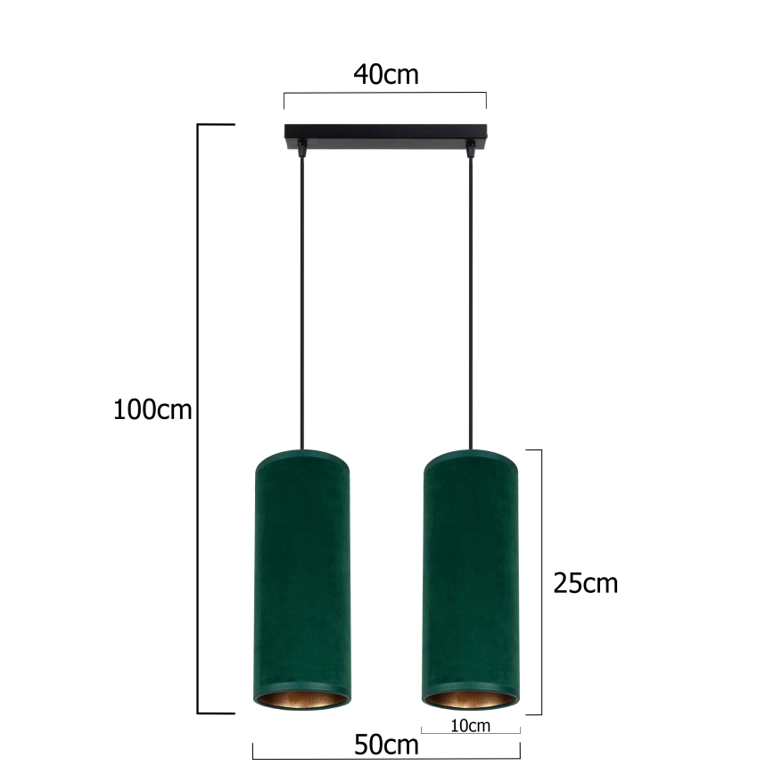 Taklampa på kabel AVALO 2xE27/60W/230V grön/koppar
