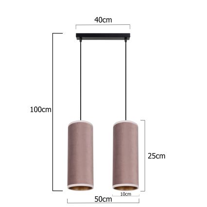 Taklampa på kabel AVALO 2xE27/60W/230V rosa/koppar