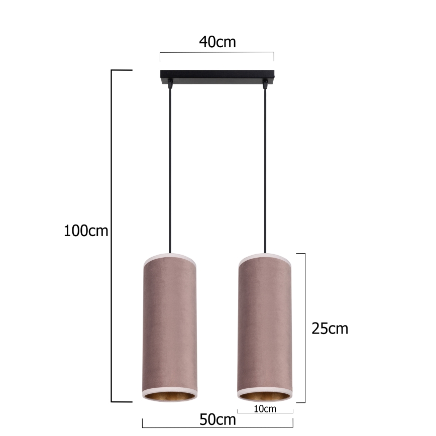 Taklampa på kabel AVALO 2xE27/60W/230V rosa/koppar