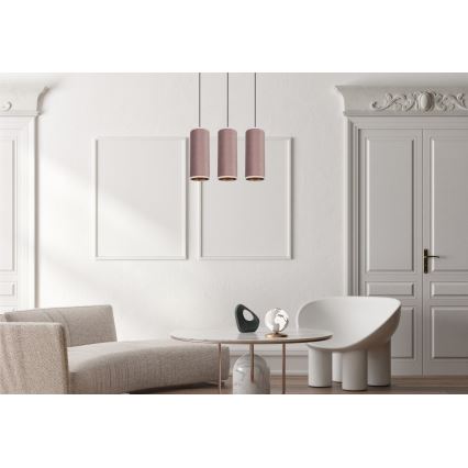 Taklampa på kabel AVALO 3xE27/60W/230V rosa/koppar