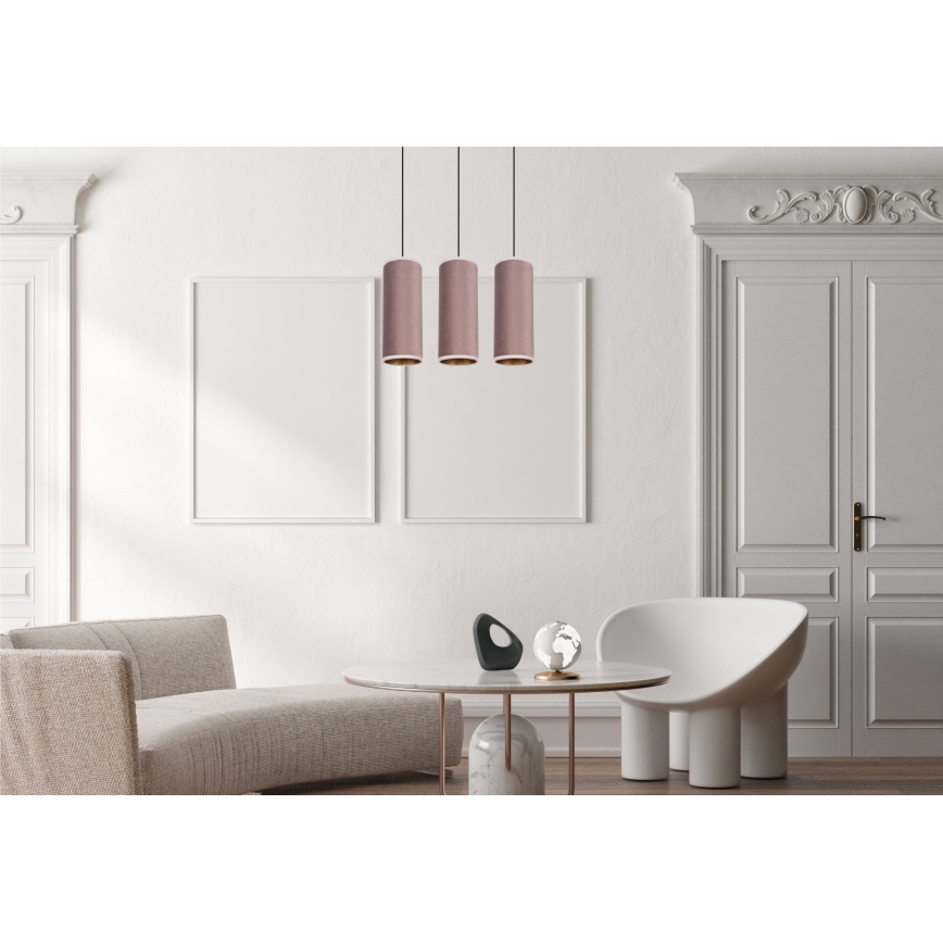 Taklampa på kabel AVALO 3xE27/60W/230V rosa/koppar