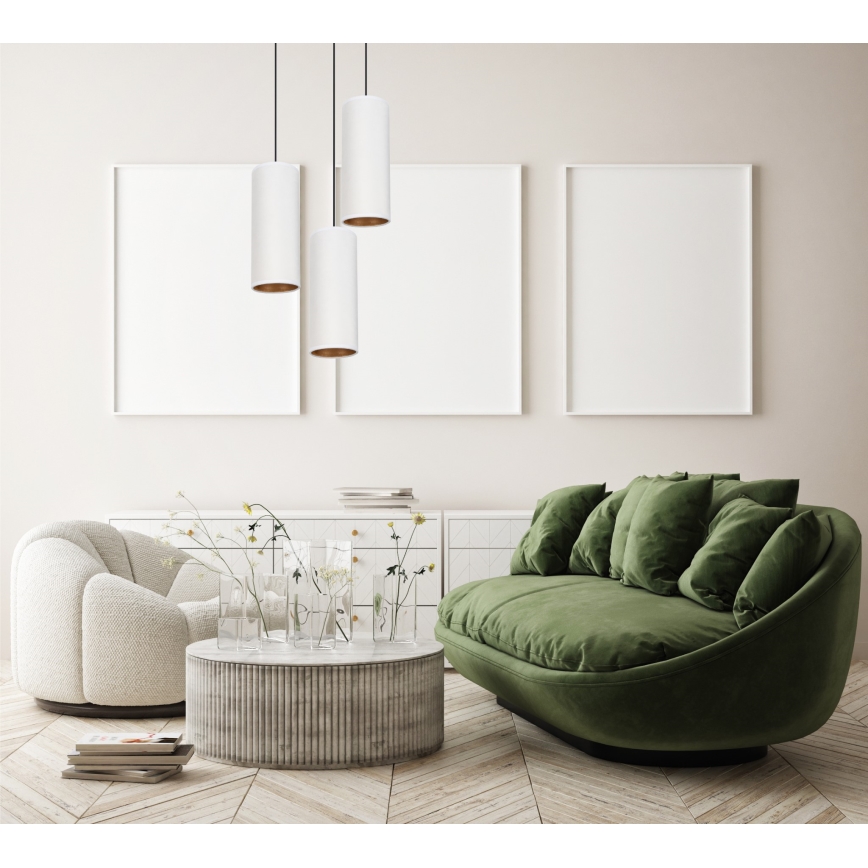 Taklampa på kabel AVALO 3xE27/60W/230V Ø 35 cm vit/koppar