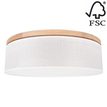 Taklampa BENITA 2xE27/25W/230V diameter 48 cm grädde/ek – FSC certifierade
