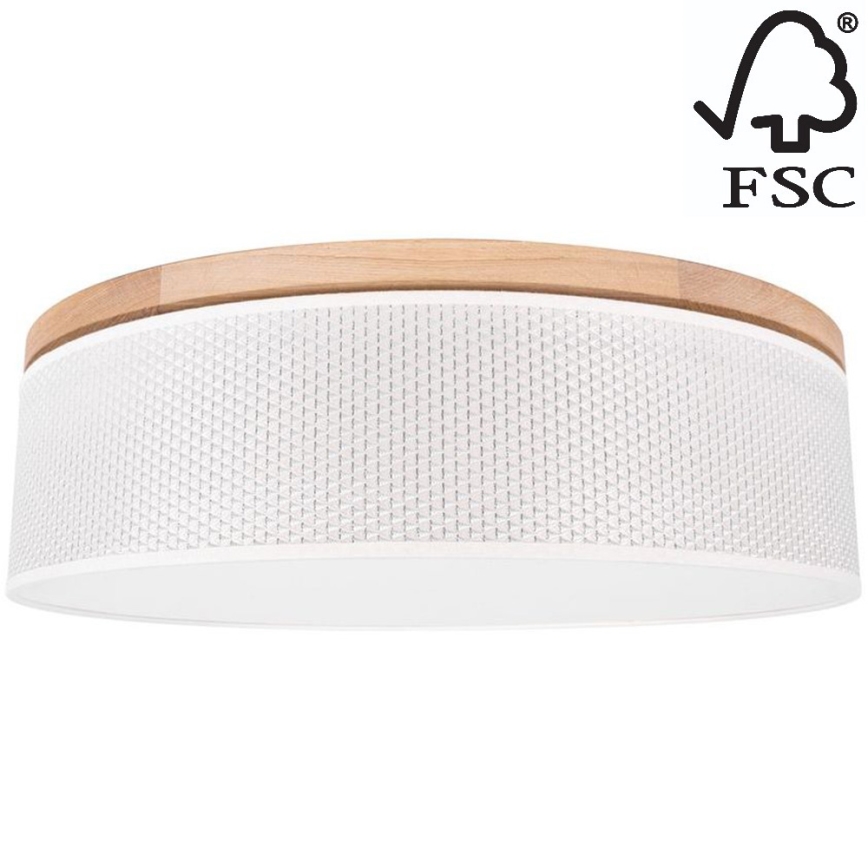 Taklampa BENITA 4xE27/25W/230V diameter 58 cm grädde/ek – FSC certifierade