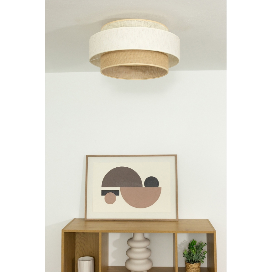 Taklampa BOHO 1xE27/60W/230V Ø 40 cm vit/jute