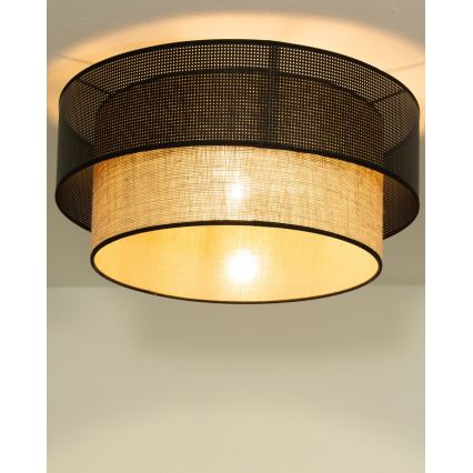 Taklampa BORHO 1xE27/60W/230V Ø 50 cm svart/jute