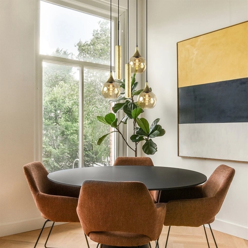 Taklampa på kabel CALYPSO 2xGU10/60W/230V + 3xE27/60W svart/guld