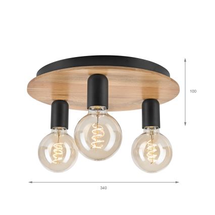 Taklampa DUSTY 3xE27/15W/230V diameter 34 cm ek/svart