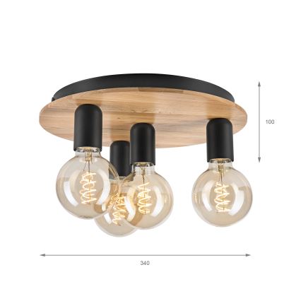 Taklampa DUSTY 4xE27/15W/230V diameter 34 cm ek/svart