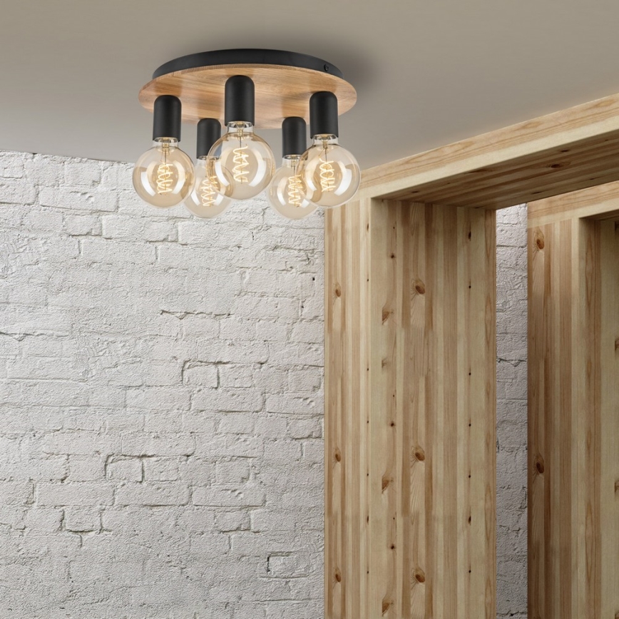 Taklampa DUSTY 5xE27/15W/230V diameter 34 cm ek/svart