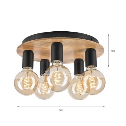 Taklampa DUSTY 5xE27/15W/230V diameter 34 cm ek/svart