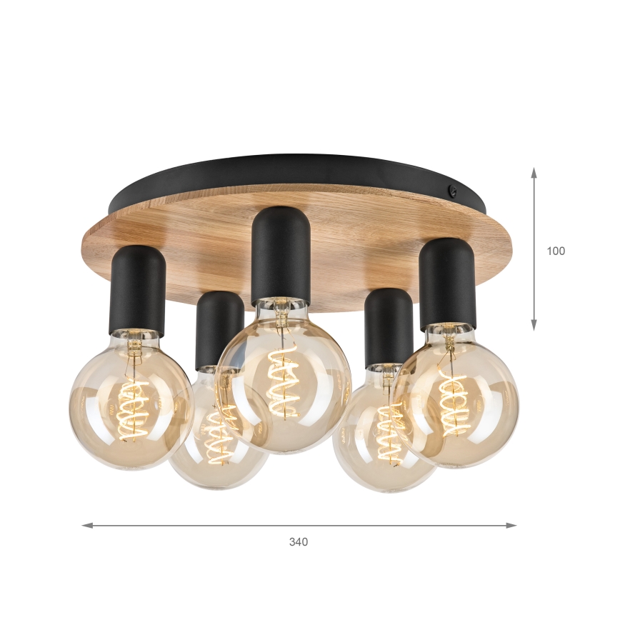 Taklampa DUSTY 5xE27/15W/230V diameter 34 cm ek/svart