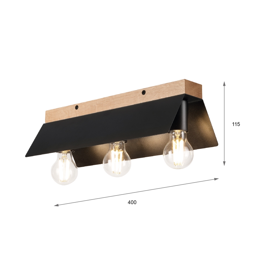 Taklampa ESME 3xE27/15W/230V svart/ek