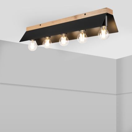Taklampa ESME 5xE27/15W/230V svart/ek