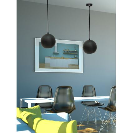 Taklampa på kabel FLEN 1xE27/40W/230V Ø 20 cm svart