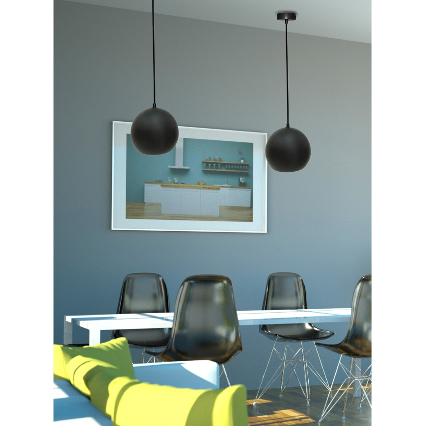 Taklampa på kabel FLEN 1xE27/40W/230V Ø 20 cm svart