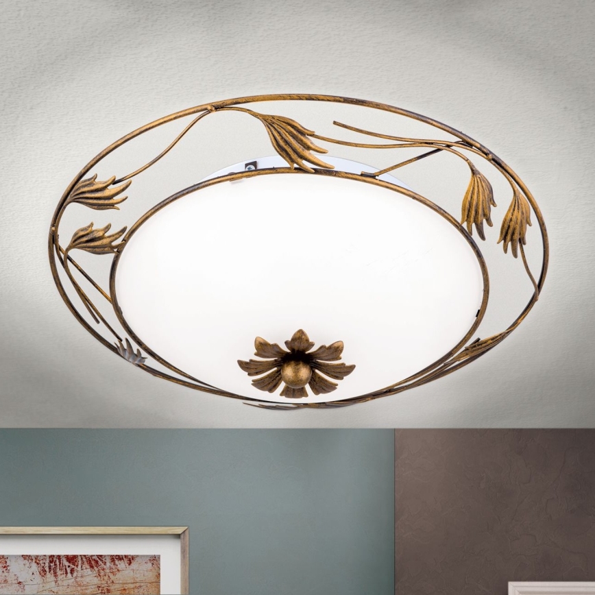 Taklampa FLEUR 2xE27/60W/230V diameter 40 cm brons