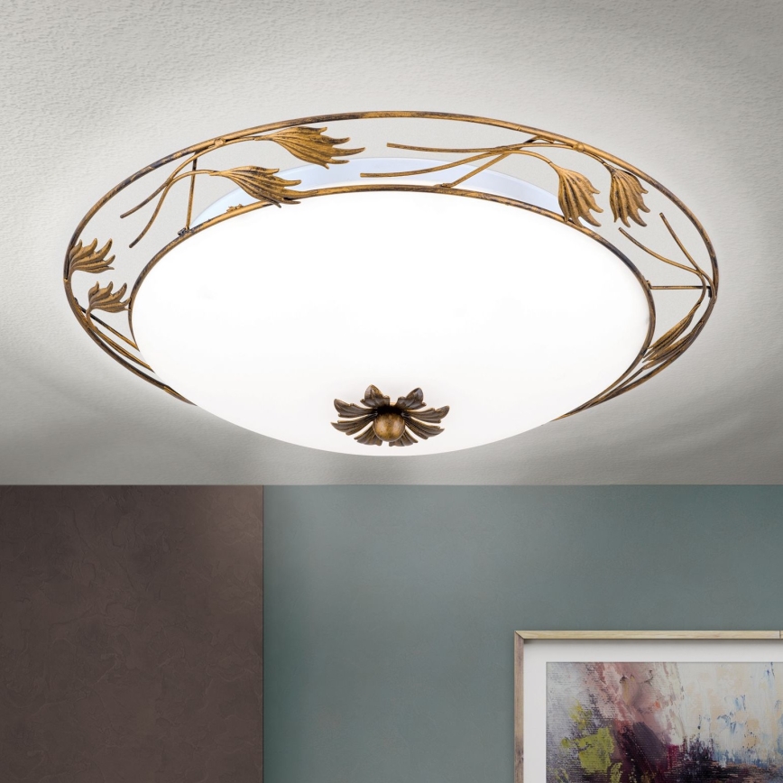 Taklampa FLEUR 3xE27/60W/230V diameter 50 cm brons