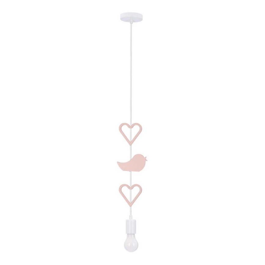 Taklampa för barn på sladd HEART 1xE27/20W/230V rosa/vit