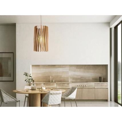 Taklampa i trä med sladd 1xE27/60W/230V Ø 38 cm i massiv ask/gummiträ