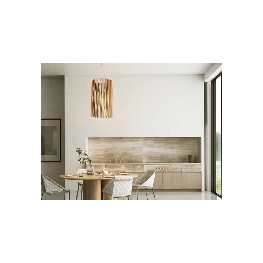 Taklampa i trä med sladd 1xE27/60W/230V Ø 38 cm i massiv ask/gummiträ