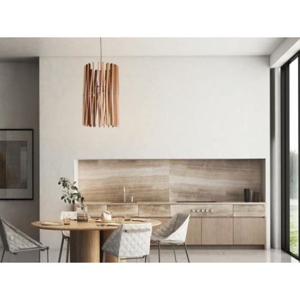 Taklampa i trä med sladd 1xE27/60W/230V Ø 38 cm i massiv ask/gummiträ