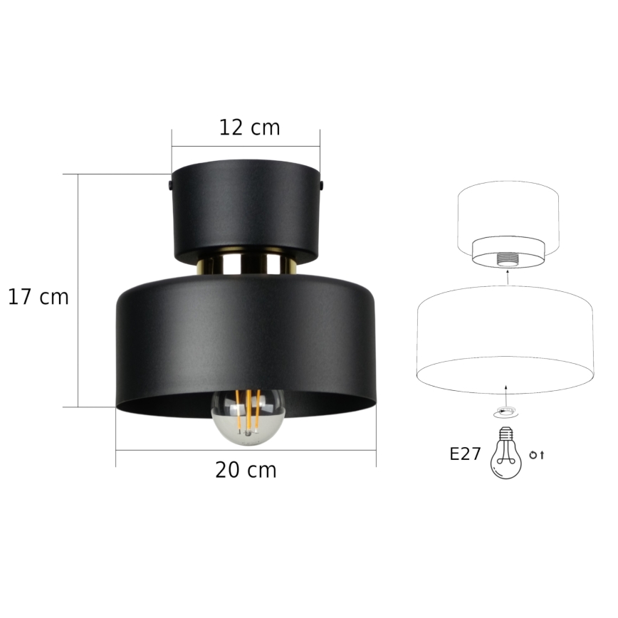 Taklampa IGNIA 1xE27/60W/230V svart