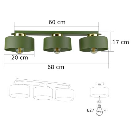 Taklampa IGNIA 3xE27/60W/230V grön