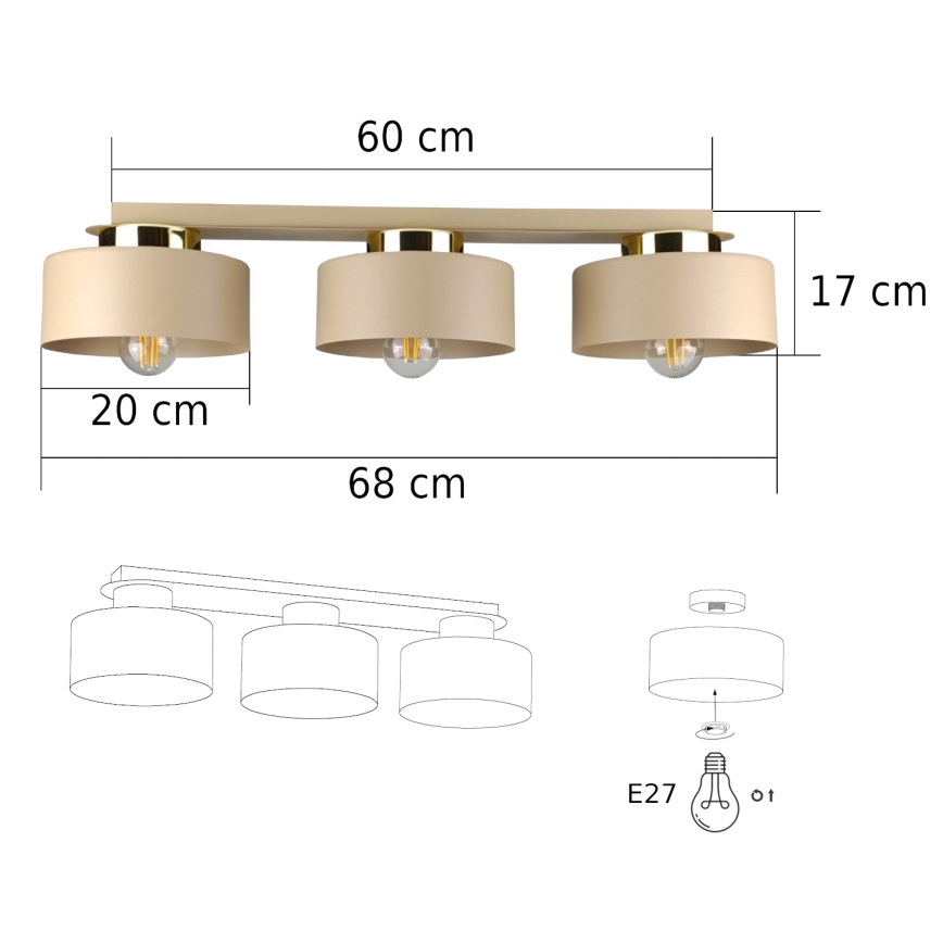 Taklampa IGNIA 3xE27/60W/230V taupe