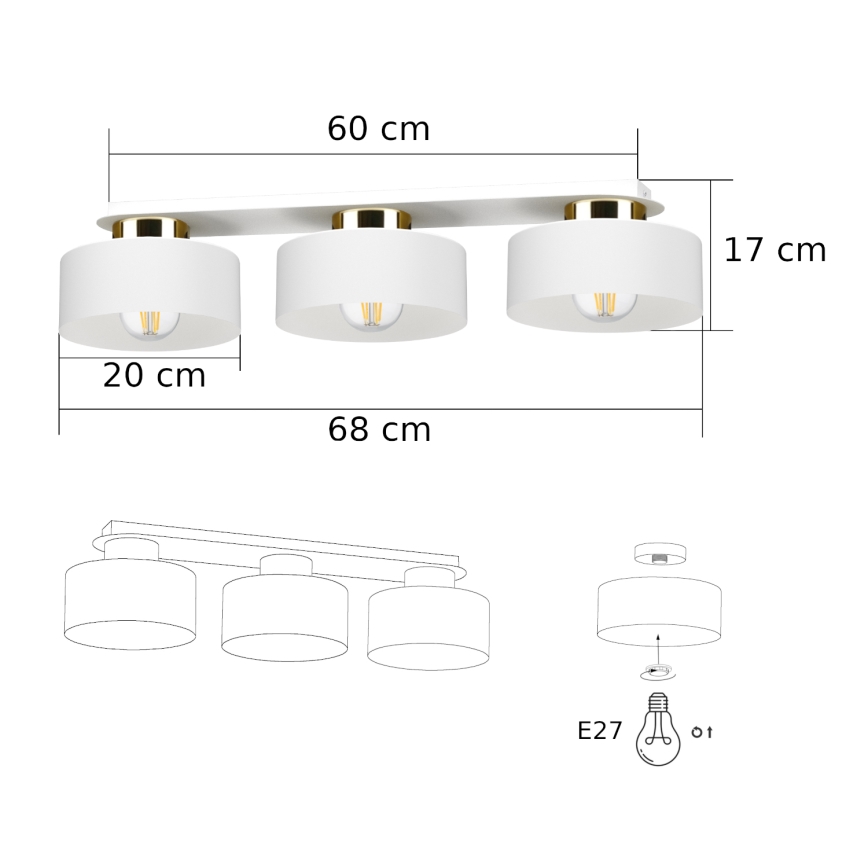 Taklampa IGNIA 3xE27/60W/230V vit