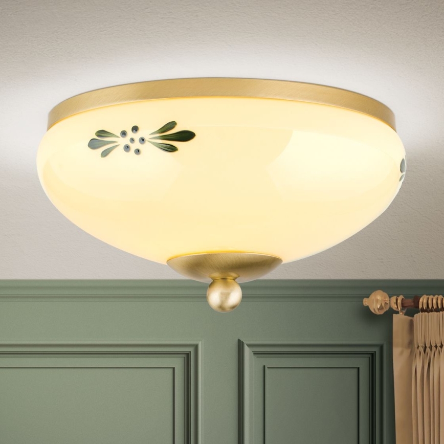 Taklampa LANDHAUS 1xE27/60W/230V diameter 21 cm mässing/beige