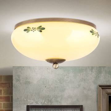 Taklampa LANDHAUS 2xE27/60W/230V diameter 28 cm brons/beige
