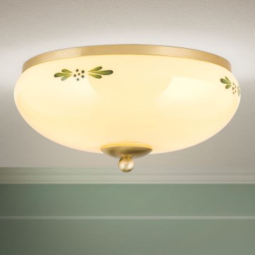 Taklampa LANDHAUS 2xE27/60W/230V diameter 28 cm mässing/beige